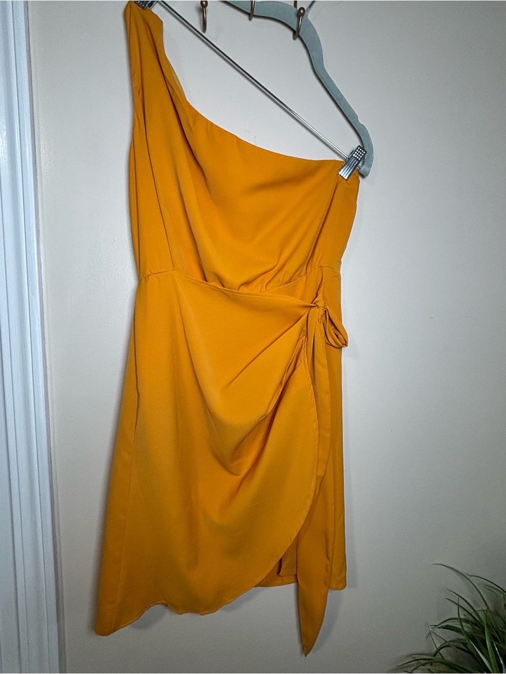 Cupshe Mustard Yellow One Shoulder Wrap Mini Dress Side Tie NWT